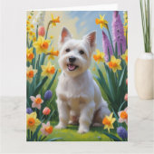 Tibetaanse Terriër Hond Lentebloemen Schilderij Kaart (Voorkant)