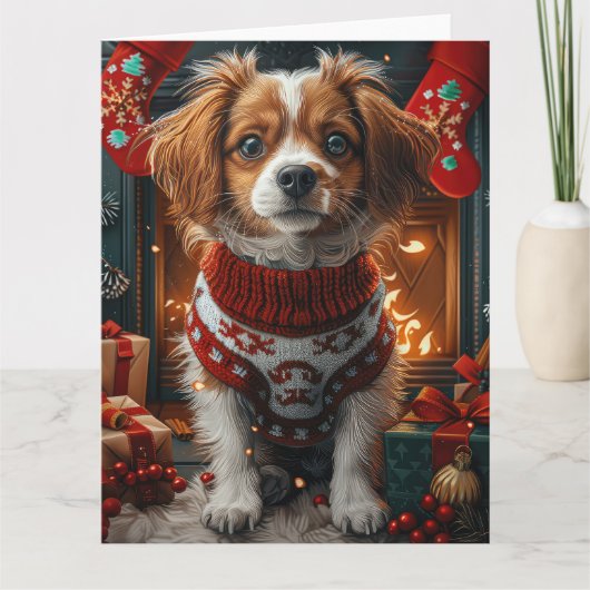 Tibetaanse Terriër Hond Met Kerstgeschenken Open h Kaart (Voorkant)