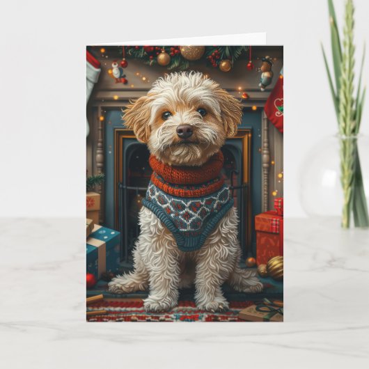 Tibetaanse Terriër Hond Met Kerstgeschenken Open h Kaart (Voorkant)