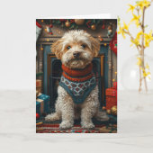 Tibetaanse Terriër Hond Met Kerstgeschenken Open h Kaart (Gele Bloem)