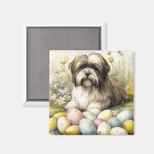 Tibetaanse Terriër Hond met Paaseieren Vakantie Magneet (Voorkant / Achterkant)