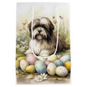 Tibetaanse Terriër Hond met Paaseieren Vakantie Medium Cadeauzakje (Achterkant)