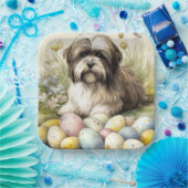 Tibetaanse Terriër Hond met Paaseieren Vakantie Papieren Bordje (Feest)