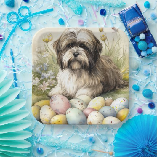 Tibetaanse Terriër Hond met Paaseieren Vakantie Papieren Bordje (Feest)