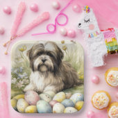 Tibetaanse Terriër Hond met Paaseieren Vakantie Papieren Bordje (Feest)