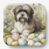 Tibetaanse Terriër Hond met Paaseieren Vakantie Papieren Bordje (Voorkant)