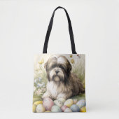 Tibetaanse Terriër Hond met Paaseieren Vakantie Tote Bag (Voorkant)
