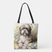 Tibetaanse Terriër Hond met Paaseieren Vakantie Tote Bag (Achterkant)