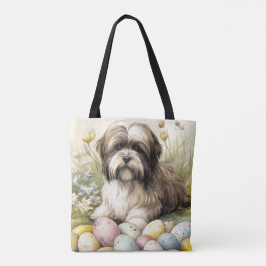 Tibetaanse Terriër Hond met Paaseieren Vakantie Tote Bag (Achterkant)
