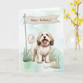 Tibetaanse Terrier-hond onder verjaardagsthema Kaart (Gele Bloem)