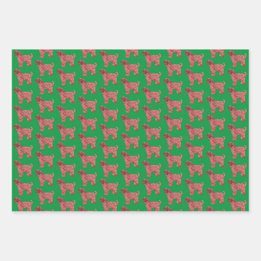 Tibetaanse Terriër Hond Silhouet Groen Vrolijk Woo Inpakpapier Vel (Voorkant 3)