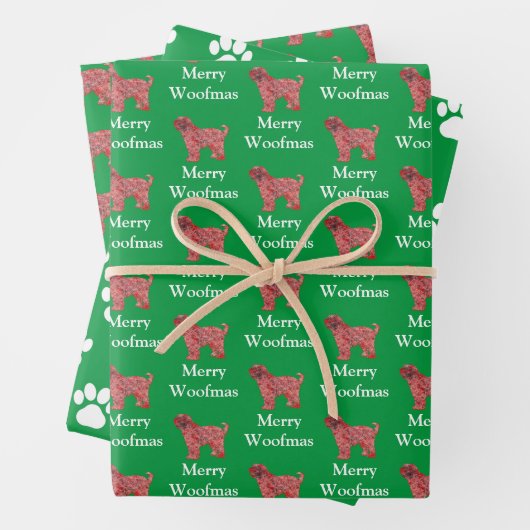 Tibetaanse Terriër Hond Silhouet Groen Vrolijk Woo Inpakpapier Vel (In situ)