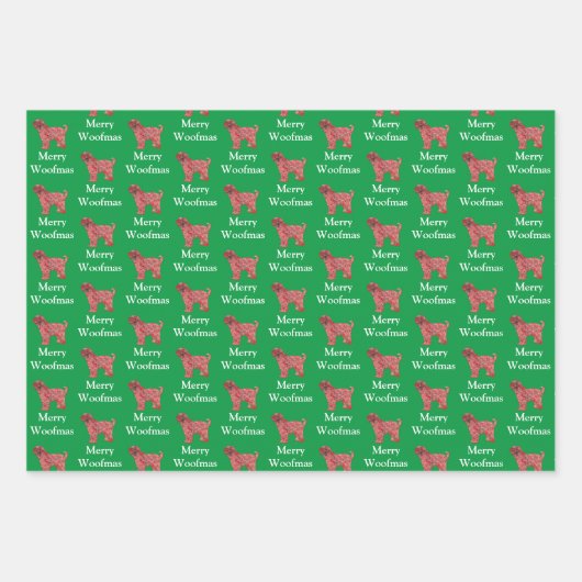 Tibetaanse Terriër Hond Silhouet Groen Vrolijk Woo Inpakpapier Vel (Voorkant)