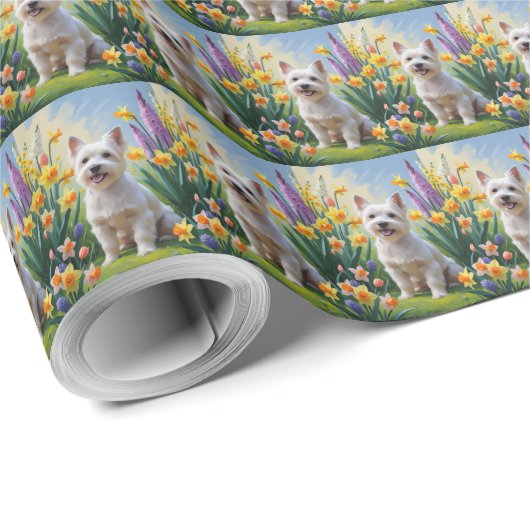 Tibetaanse Terriër Hond Spring Bloemen Schilderen Cadeaupapier (Rol Hoek)