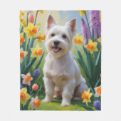 Tibetaanse Terriër Hond Spring Bloemen Schilderen Fleece Deken (Voorkant)