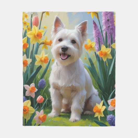 Tibetaanse Terriër Hond Spring Bloemen Schilderen Fleece Deken (Voorkant)