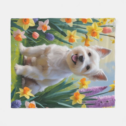 Tibetaanse Terriër Hond Spring Bloemen Schilderen Fleece Deken