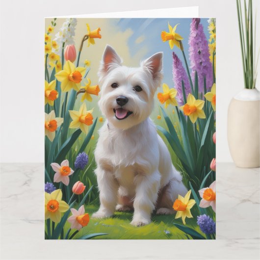 Tibetaanse Terriër Hond Spring Bloemen Schilderen Kaart (Voorkant)