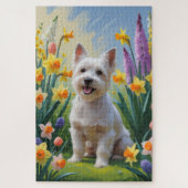 Tibetaanse Terriër Hond Spring Bloemen Schilderen Legpuzzel (Verticaal)
