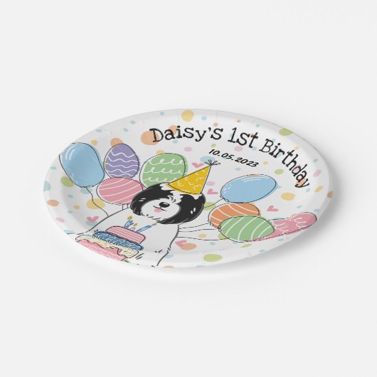 Tibetaanse Terriër Hond Verjaardagsfeestje Papier  Papieren Bordje (Gekanteld)