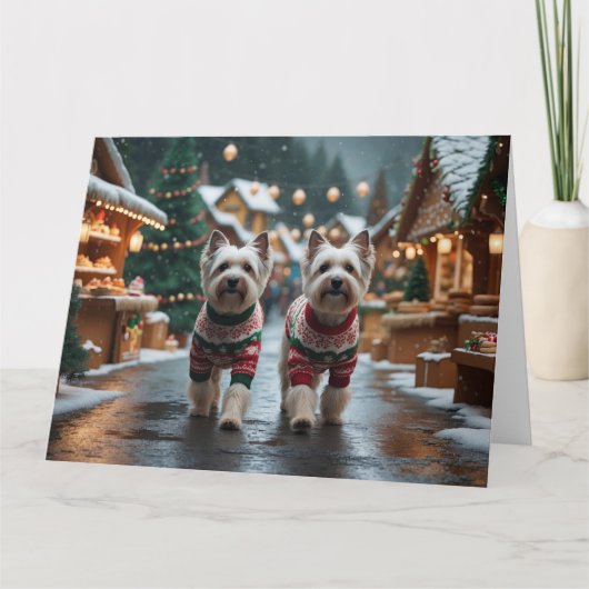 Tibetaanse Terriër Honden Kerstmis Sneeuw Vakantie Kaart (Voorkant)