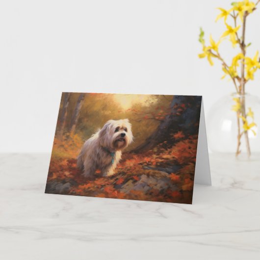 Tibetaanse Terriër in de herfst laat Herfst inspir Kaart (Gele Bloem)