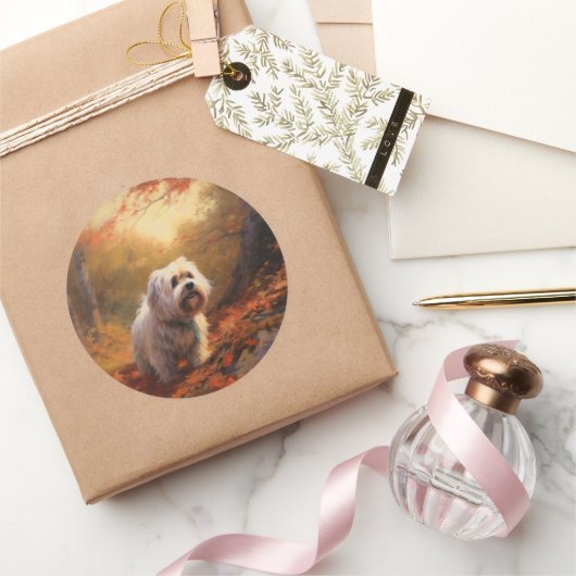 Tibetaanse Terriër in de herfst laat Herfst inspir Ronde Sticker (Geschenken)