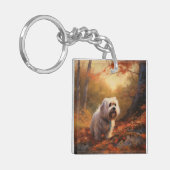 Tibetaanse Terriër in de herfst laat Herfst inspir Sleutelhanger (Voorkant Links)