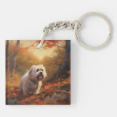 Tibetaanse Terriër in de herfst laat Herfst inspir Sleutelhanger (Achterkant)