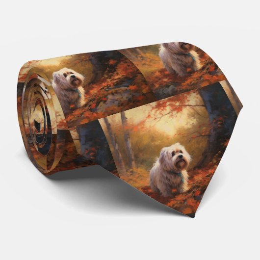 Tibetaanse Terriër in de herfst laat Herfst inspir Stropdas (Opgerold)