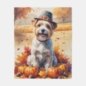 Tibetaanse Terriër in herfstbladeren dankdag kunst Fleece Deken (Voorkant)