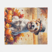Tibetaanse Terriër in herfstbladeren dankdag kunst Fleece Deken (Voorkant (Horizontaal))