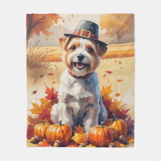 Tibetaanse Terriër in het najaar verlaat Thanksgiv Fleece Deken (Voorkant)