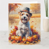 Tibetaanse Terriër in het najaar verlaat Thanksgiv Kaart (Voorkant)