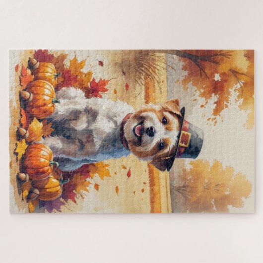 Tibetaanse Terriër in het najaar verlaat Thanksgiv Legpuzzel (Horizontaal)