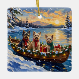 Tibetaanse Terrier Kerstboot Vakantie Keramisch Ornament