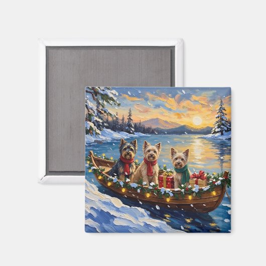 Tibetaanse Terrier Kerstboot Vakantie Magneet (Voorkant / Achterkant)