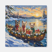 Tibetaanse Terrier Kerstboot Vakantie Magneet (Voorkant)