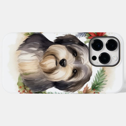 Tibetaanse Terriër Kerstkrans Feestelijke Pup Case-Mate iPhone Case (Achterkant (horizontaal))