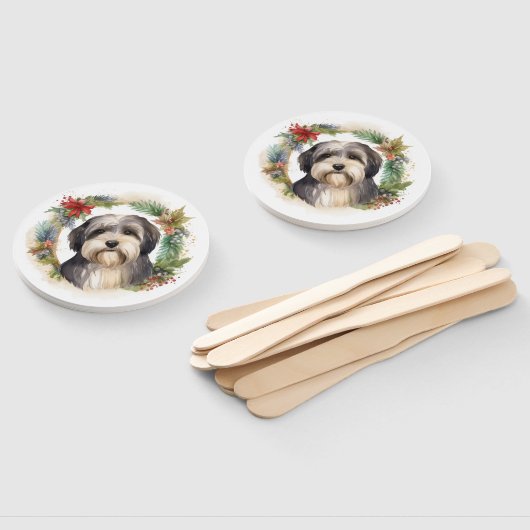 Tibetaanse Terriër Kerstkrans Feestelijke Pup Handwaaier (Niet-gemonteerd)