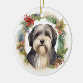 Tibetaanse Terriër Kerstkrans Feestelijke Pup Keramisch Ornament (Links)