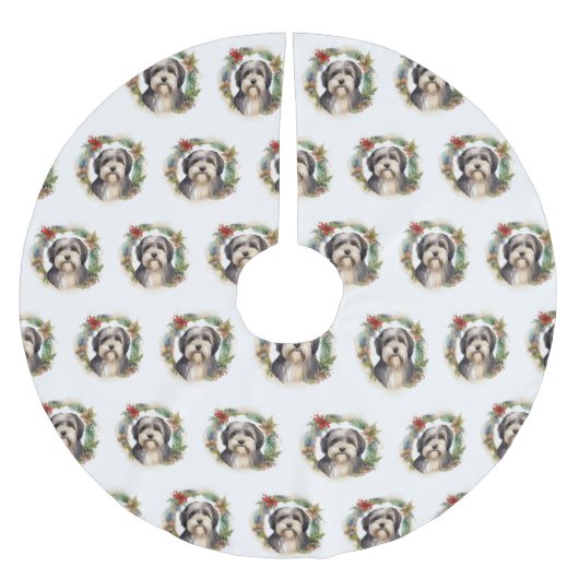 Tibetaanse Terriër Kerstkrans Feestelijke Pup Kerstboom Rok (Voorkant)