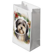Tibetaanse Terriër Kerstkrans Feestelijke Pup Klein Cadeauzakje (Achterkant Gekanteld)