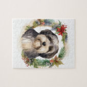 Tibetaanse Terriër Kerstkrans Feestelijke Pup Legpuzzel (Horizontaal)
