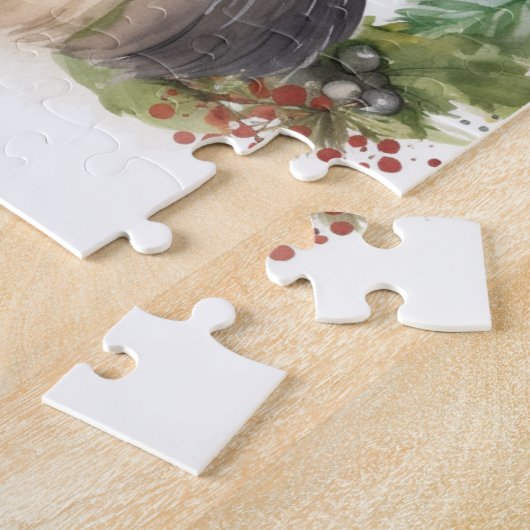 Tibetaanse Terriër Kerstkrans Feestelijke Pup Legpuzzel (Zijkant)