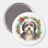 Tibetaanse Terriër Kerstkrans Feestelijke Pup Magneet (Voorkant / Achterkant)