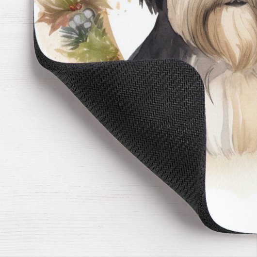 Tibetaanse Terriër Kerstkrans Feestelijke Pup Muismat (Hoek)