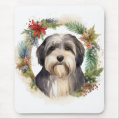 Tibetaanse Terriër Kerstkrans Feestelijke Pup Muismat (Voorkant)