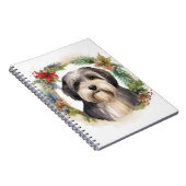 Tibetaanse Terriër Kerstkrans Feestelijke Pup Notitieboek (Rechterzijde)