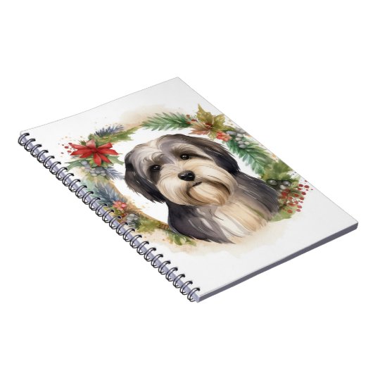 Tibetaanse Terriër Kerstkrans Feestelijke Pup Notitieboek (Rechterzijde)